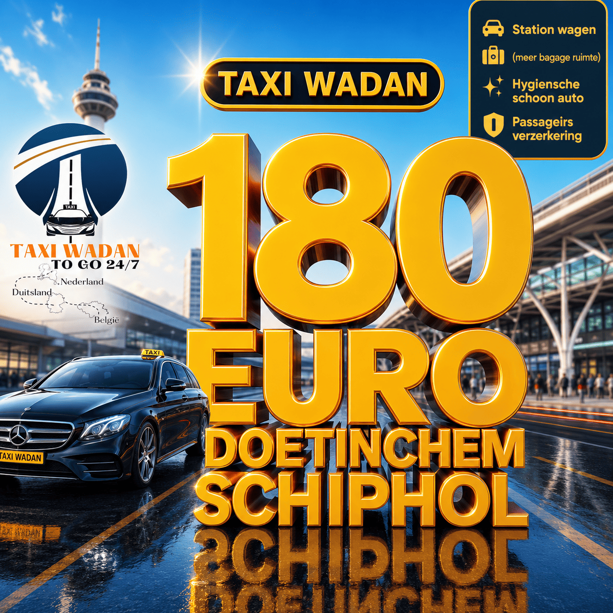 Stationwagen taxi naar Schiphol - Taxi Wadan vaste prijs